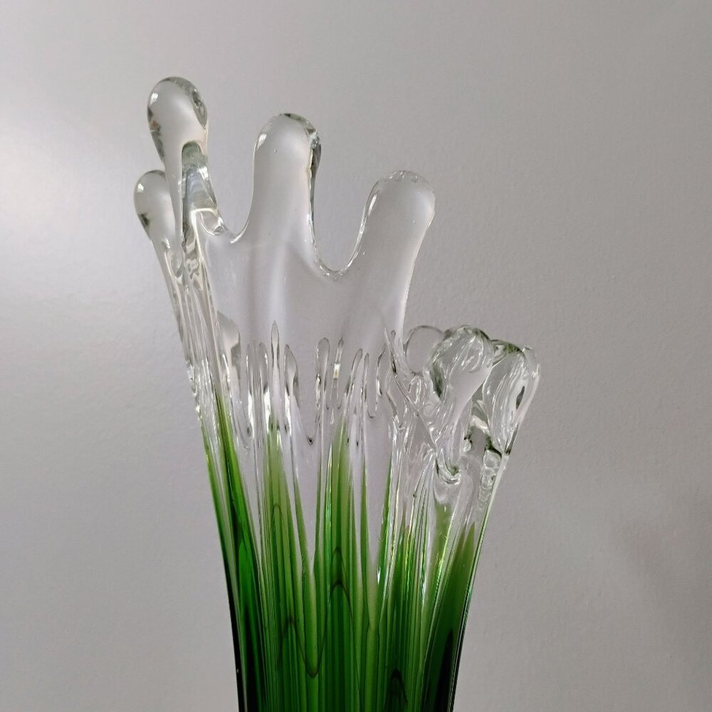 Mid Century Modern Green Art Glass Vase Vintage Stretch Swung Murano Style 17" - Picture 12 of 16